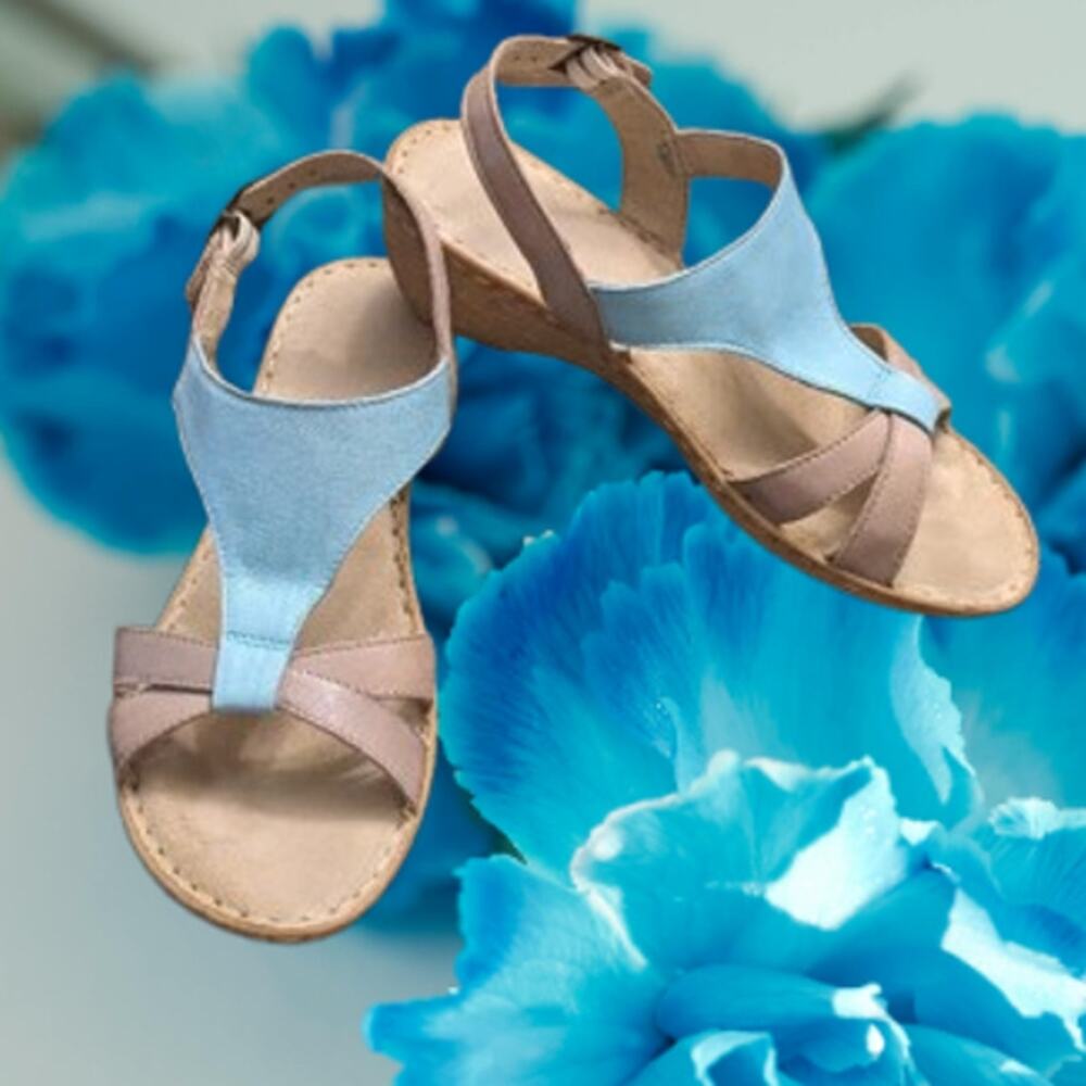 Bella-Vita 9M blue and white open toed woman's casual summer sandals.
